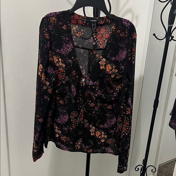 Forever 21 Black Floral Blouse - Picture 1 of 7